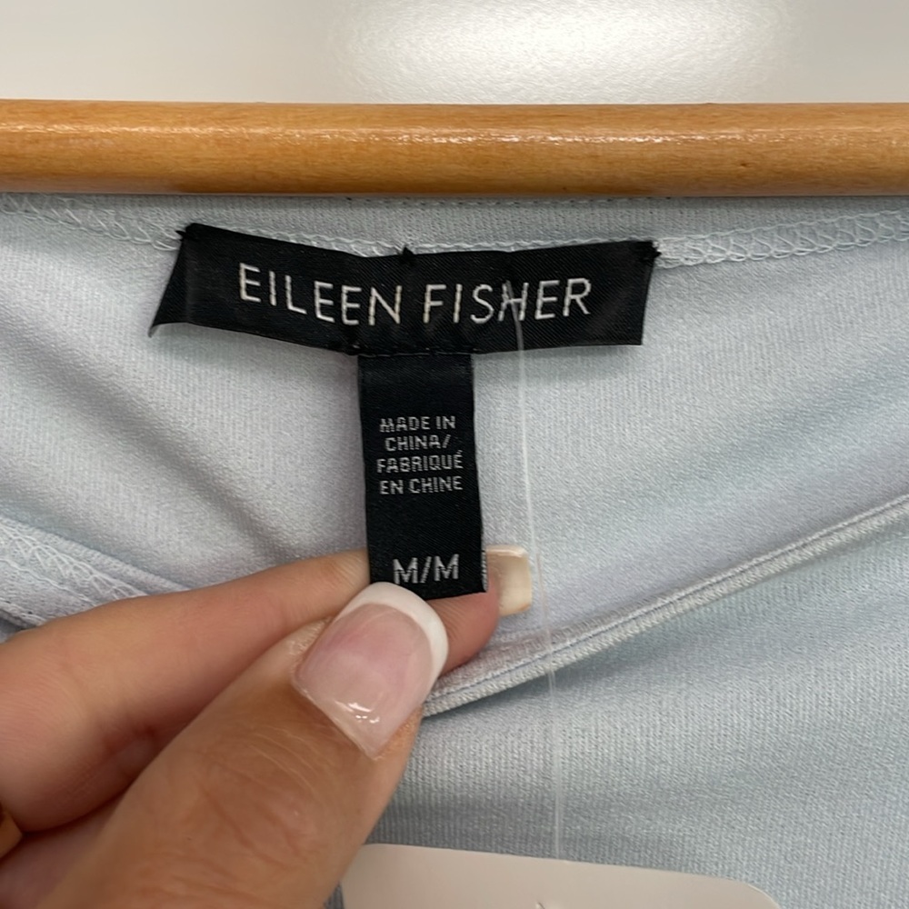Eileen Fisher 100% Silk Top Women’s Size M Blue Long Sleeve Layered Hem - Picture 2 of 7